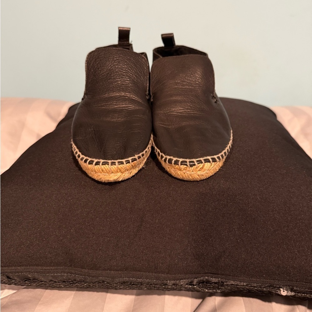 Vince Black and Tan Espadrilles with Woven Jute Sole